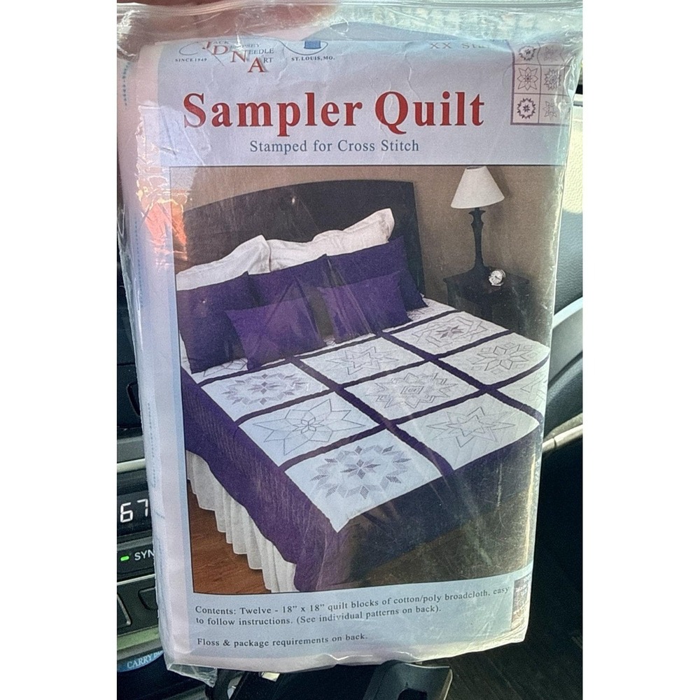 JDNA Stamped - Crossstitch 18" X 18" Sampler Quilt. NEW